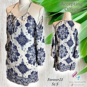 Forever21 - Sz S - 100% Viscose cold shoulder dress - bell sleeves - keyhole